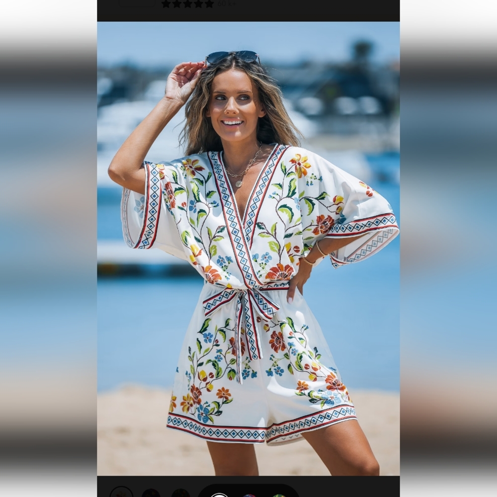 NWT White Floral Surplice Floral Half Sleeve Romper Cupshe
